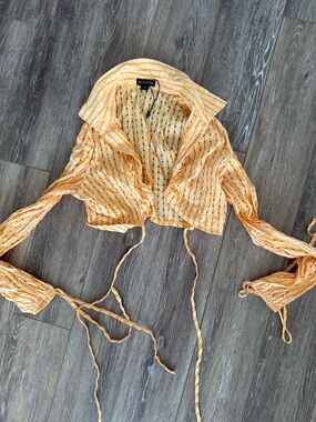 PrettyLittleThing Yellow Striped Tie-Front Button Down Top